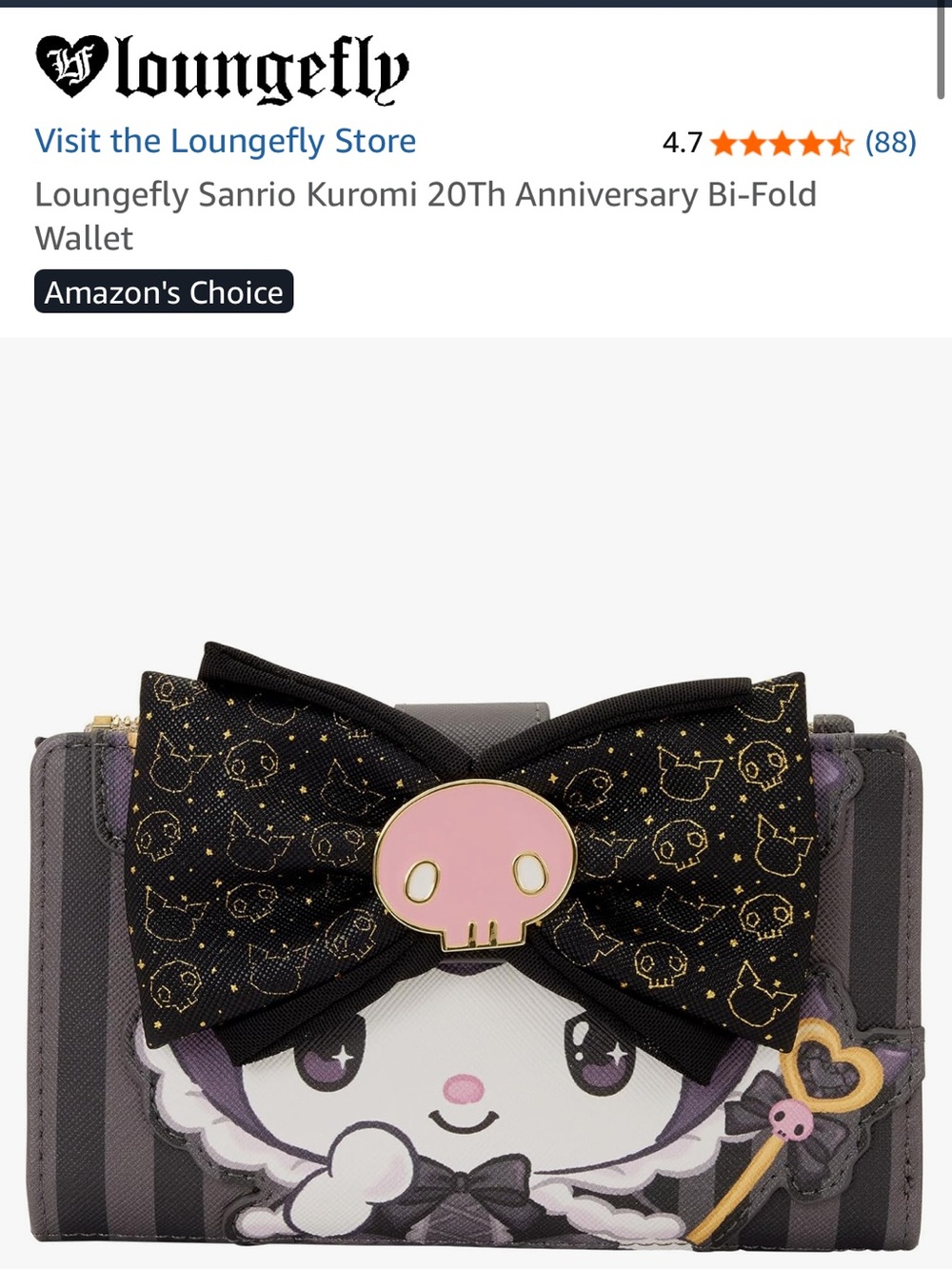 Loungefly Kuromi Bow Bi-Fold Wallet - Black, Pink & Purple